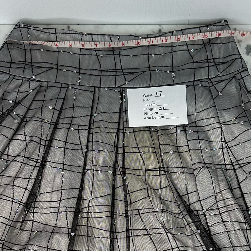 ADRIANNA PAPELL Evening Essential Skirt 12 Side Zip Black Embellished tulle VTG - Picture 12 of 13